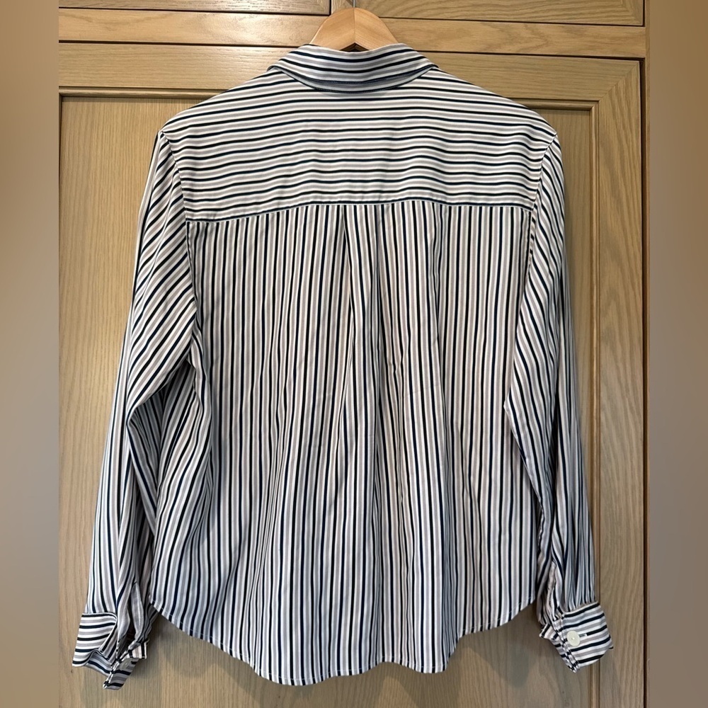 Vintage Pendleton Cream/Blue/Black Silk Retro Secretary Blouse / 12 Petite - Picture 3 of 12
